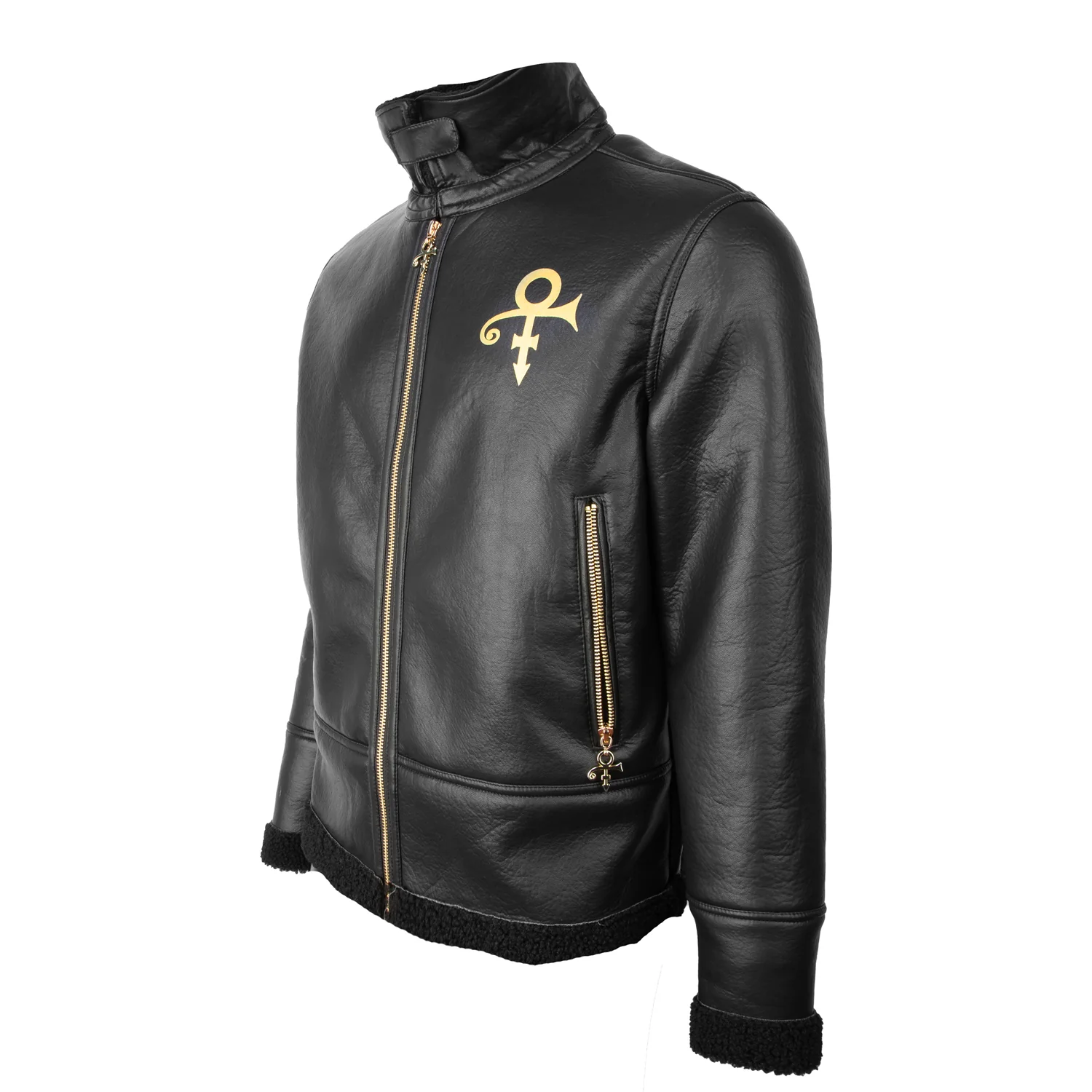 Diamonds And Pearls Love Symbol Sherpa Faux Leather Jacket (Black) - Image 4
