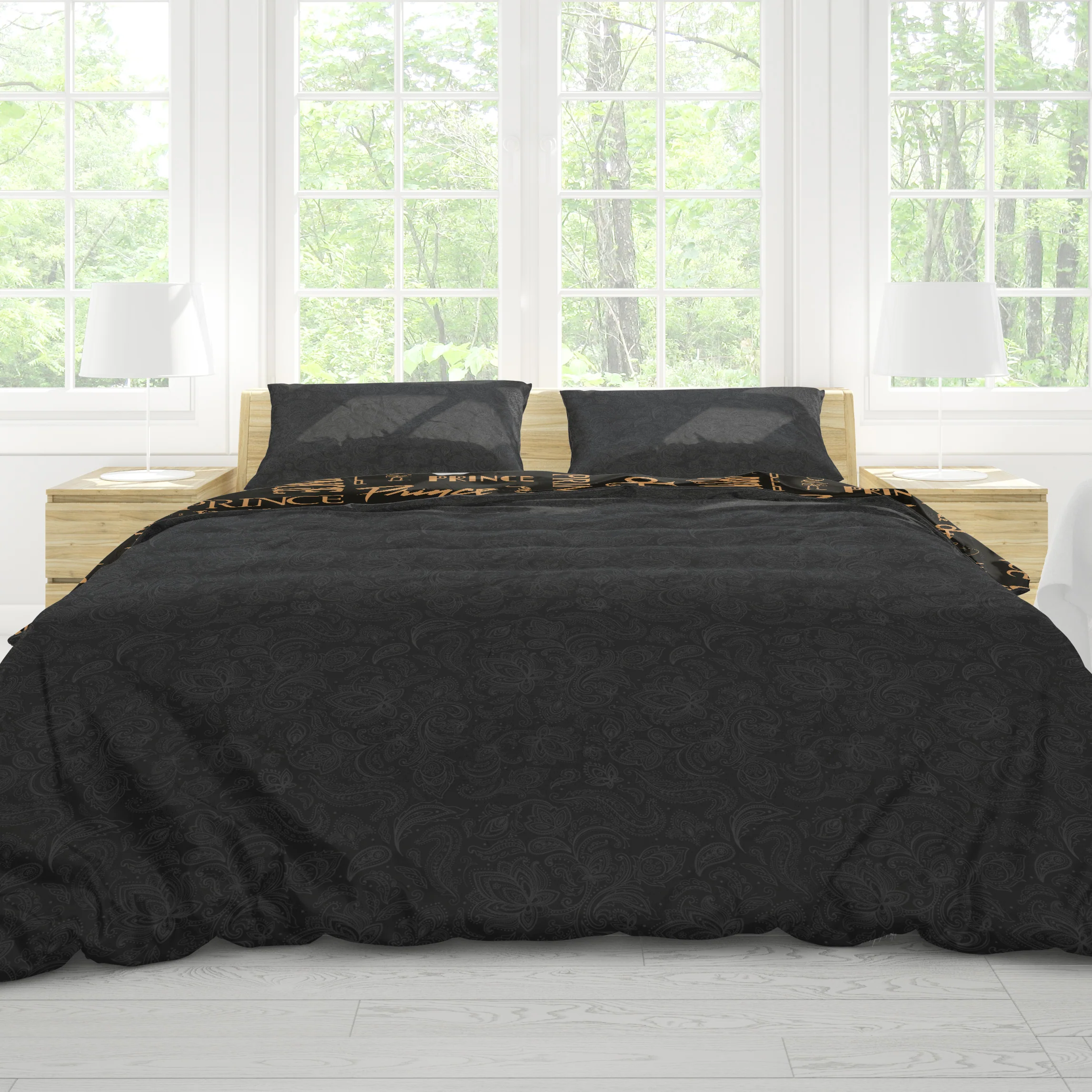 Prince Logo Pattern/Black Paisley 2-Sided Duvet Cover - Image 3