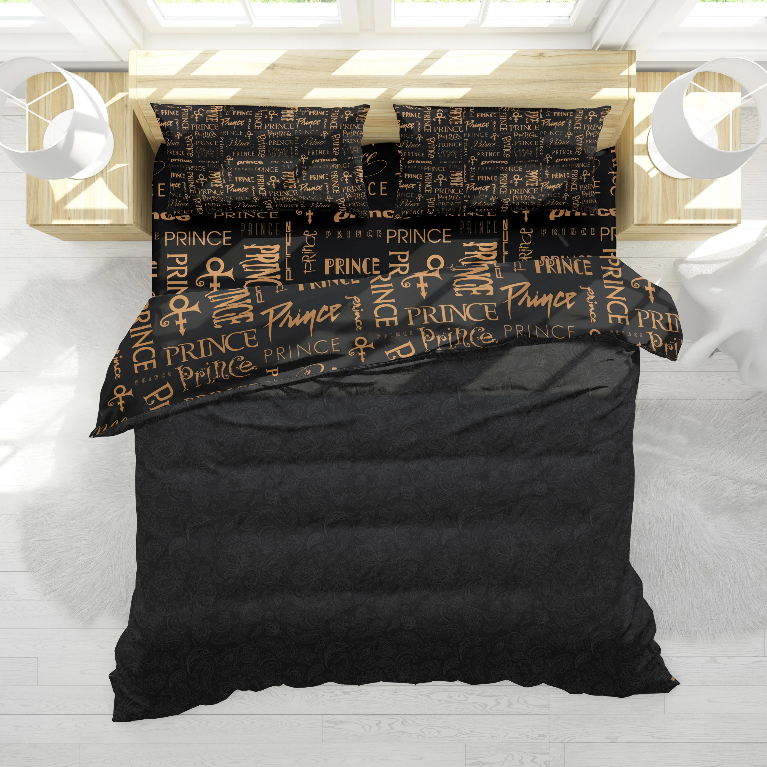 Prince Logo Pattern/Black Paisley 2-Sided Duvet Cover - Image 6