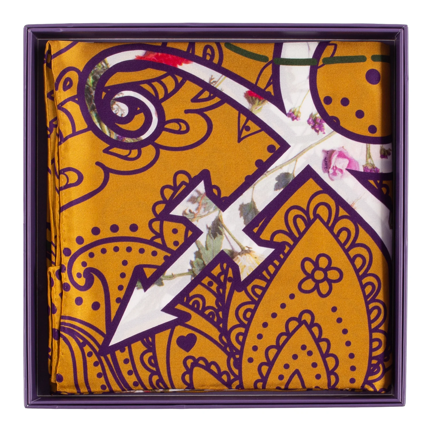 Purple & Gold Paisley / Prince Symbol 100% Silk Collectible Scarf - Image 3