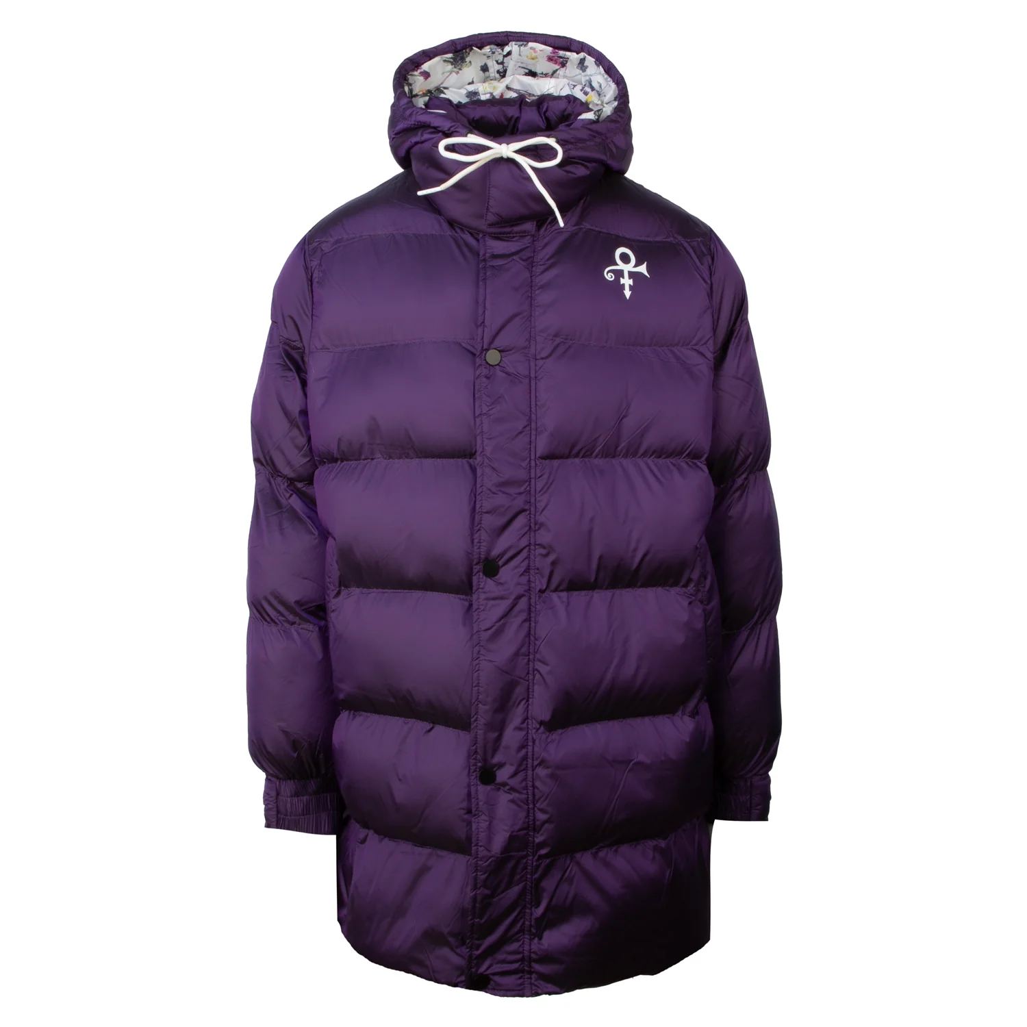 Purple/Floral Print Quilted Long Coat